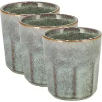 Discountershop Koffiekopjes Set van 3 – Groen/Grijs Glazuur Bekers 200ml Zonder Oor – Keramische Espresso Kopjes en Cappuccino Bekers – Aardewerk Koffiemokken – Voor Koffie, Thee en Horeca