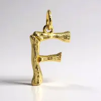 Cavill - Zilveren Hanger Letter F - 925 Sterling Zilver Verguld - Elegante Houtstructuur - Dames Sieraad 20x11 mm Lichtgewicht