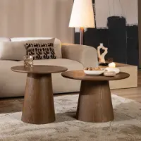 Bronx Salontafels Ash set van 2 Ø50 en Ø62 cm rustiek eiken - Salontafel rond