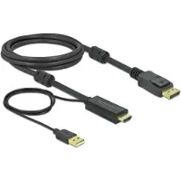 DeLOCK Premium HDMI naar DisplayPort actieve kabel - HDMI 1.4 / DP 1.2 (4K 30Hz) - voeding via USB-A / zwart - 2 meter