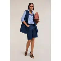 Motivi Double-breasted Oversized Waistcoat In Linen-blend Denim Blu Maat: S | Gilets Outlet | Dames | Blauw