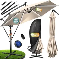 Kesser Zweefparasol ⌀300cm met LED Solar Verlichting en voet - Parasol 360° Incl. Beschermhoes