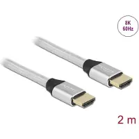 DeLOCK Certified HDMI kabel | HDMI2.1 (8K 60Hz + HDR) | nylon | zilver | 2 meter