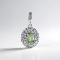 Cavill - Ovale Merelani Munt Granaat Hanger 0,8ct - 925 Sterling Zilver Platinaverzilverd - Groene Edelsteen met Zirkonia 27x14mm