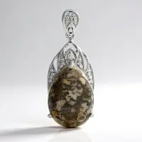 Cavill - 925 Sterling Zilver - Dinosaurus Kwarts 14,34 ct Peervormige Druppel - 21 Zirkonen Pavé - Elegante Handgemaakte Zilveren Hanger