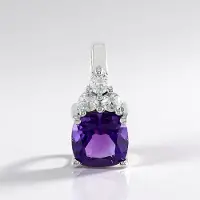 Cavill - Zilveren Hanger 925 Sterling - Zambia Amethist 1,144 ct - 3 Cambodjaanse Zirconiën - Platina Geplateerd - Elegant Antiek Kussen 15x7 mm
