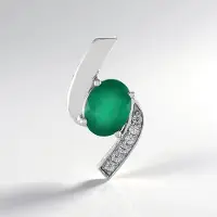 Cavill - Zilveren Hanger - 925 Sterling Zilver Geplatineerd - Groene Onyx 1,395 ct Ovaal + 6 Zirkonia 0,12 ct - Elegant Dames Sieraad 22x12 mm