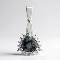 Cavill - Zilveren hanger 925 Sterling - 1,54 ct sneeuwvlokken obsidiaan triljant - 15 witte topazen totaal 1,803 ct - Elegante druppelvorm