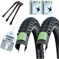 Schwalbe Set van 2 Schwalbe fietsbanden Marathon 365 28 x 2,00 inch (ETRTO 50-622), AV Autoventiel binnenbanden + 3x metalen bandenlichter
