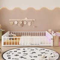STILVORA Metalen Bed 140x200 cm – Opbergvak En Led – Veiligheidshek – Kinderkamer – Metaal En MDF – Wit – Zonder Matras