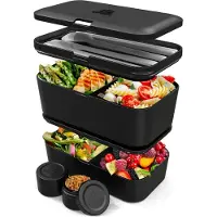 Umami Grote -Box voor Volwassenen - 1500 ML XL – Ruimtebesparend Design, Inclusief Bestekset en Sauspotten, Waterdicht, Magnetron- en Vaatwasserbestendig - Zwart