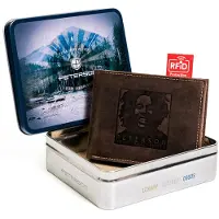 Peterson herenportemonnee Bob Marley, horizontaal model, natuurlijke leer, RFID-bescherming, bruin, 12x9 cm