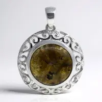 Cavill - Labradoriet hanger 925 Sterling zilver - 8,45 ct natuurlijke Madagaskar edelsteen - filigraan bezel ronde cabochon 16 mm elegant zilver
