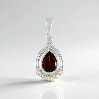 Cavill - Hanger Zilver en 14K Geelgoud - Mozambique Granaat 1,04 ct Druppel 925 Sterling - Luxe Granulering en Zirkoon Rond 0,02 ct - Elegant Sieraad