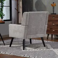 MODFU - Gestoffeerde Fauteuil - Geknoopt Rugdetail - Compact Ontwerp - Voor Woonkamer - Linnen En Massief Hout - Lichtgrijs