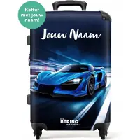 NoBoringSuitcases.com - Kinderkoffer groot met naam - Jongens rolkoffer race auto - Reiskoffer blauw lichtgewicht met 4 wielen - Grote trolley XL - 20 kg bagage