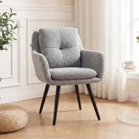 MODFU - Fauteuil - Met Knopen In Rugleuning En Armleuningen - Vintage - Metalen Poten - Lichtgrijs - 65 x 72 x 86 cm