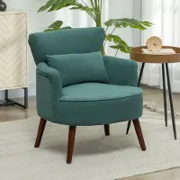 MODFU - Gestoffeerde Fauteuil Met Rugleuning En Afgeronde Armleuningen - Houten Poten - Voor Woonkamer - Polyester - Donkergroen - 69 x 69,5 x 78 cm