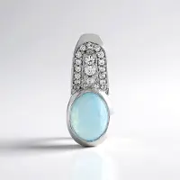 Cavill - Zilveren Hanger - 925 Sterling Zilver Geplatineerd - Ovale Aquamarijn 1,226 ct - Blauwe Cabochon - Tanzania Zirconia 1,624 ct