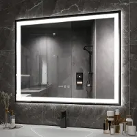 Puluomis Badkamerspiegel - 100x80cm - Rechthoekig Zwart Metalen Frame - LED-verlichting - Tijd- en Temperatuurweergave - Ontwaseming