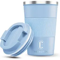 Castagnola Thermosbeker - Koffiebeker To Go - Travel Mug voor Koffie en Thee - Theebeker - 380 ML - RVS - Lichtblauw