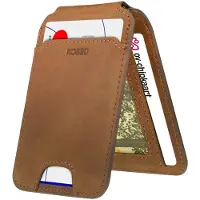 Rosso Deluxe Echt Leer Kaarthouder Compatibel met MagSafe - Magnetische Pasjeshouder - Echt Lederen Portemonnee voor Zes Pasjes - Bruin