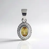 Cavill - Gele Beril Hanger 0,63 ct - 925 Sterling Zilver Geplatineerd - Ovaal Geslepen Edelsteen - Zirkonen Pavé Accent - Elegante Zilveren Hanger