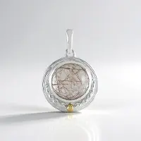Cavill - Zilveren Hanger met 14K Goudgranulatie - 925 Sterling Zilver - Rutielkwarts 3,63 ct - Ronde Cabochon - Elegant Sieraad