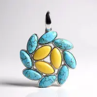 Cavill - Zilveren Hanger - 925 Sterling Zilver - Turkoois 7,068 ct Marquise Cabochon - Baltische Barnsteen 1,5 ct - Elegante Bloemvormige Sieraden