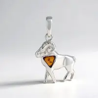 Cavill - Zilveren hanger met 0,135 ct Baltische barnsteen - 925 Sterling zilver - Elegant ram diermotief - Amber kleur
