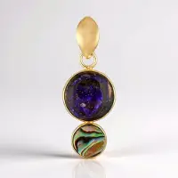 Cavill - Zilveren hanger verguld - 6 ct Ammoliet ronde cabochon en Abalone schelp - 925 Sterling zilver - Kleurrijk exclusief dames sieraad