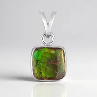 Cavill - Zilveren Hanger - 925 Sterling Zilver Gerhodineerd - Ammoliet 3,65 ct Antiek Kussen Cabochon - Groen Bruin Kleurenpracht - Uniek Sieraad