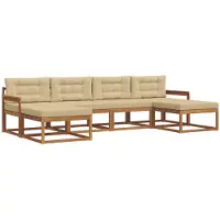 vidaXL Buiten bank set 6 st Natuurlijk en Beige