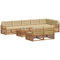 vidaXL Buiten bank set 9 st Natuurlijk en Beige