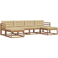 vidaXL Buiten bank set 6 st Natuurlijk en Beige