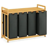 Core Wassorteerder 4 vakken - Wasmand 4 vakken 200 Liter - Wasmand Met Opbergplank – Grijs - 81cm x 42cm x 80cm