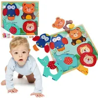 Sarcia.eu HOUTEN kinderpuzzel, GROTE educatieve puzzel, 4 dieren PUZZELS 8m+ Bam Bam