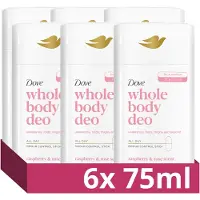 Dove Whole Body Deodorant Stick - Raspberry & Rose - de formule met frisse geur, voedende oliën en glycerine bevat 0% aluminiumzouten - 6 x 75 ml
