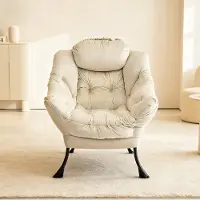 MODFU - Fauteuil Met Hocker - Ergonomisch Hoofdkussen En Zijvak - Eigentijds - Woonkamer - Stof En Metaal - Beige