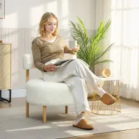 MODFU - Fauteuil - Zachte Fleecestof En Metalen Poten Met Houteffect - Modern - Crèmewit - 67 X 67 X 71 Cm