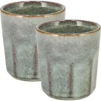 Discountershop Koffiekopjes Set van 2 – Groen/Grijs Glazuur Bekers 200ml Zonder Oor – Keramische Espresso Kopjes en Cappuccino Bekers – Aardewerk Koffiemokken – Voor Koffie, Thee en Horeca