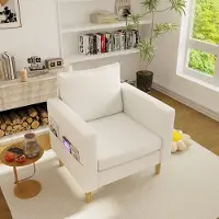 MODFU - Fauteuil - Met Opbergvak En Rugkussen - Scandinavische Stijl - Voor Binnengebruik - Chenille - Beige - 71 X 68 X 82 Cm