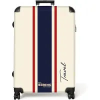 NoBoringSuitcases.com - Koffer groot - Reiskoffer lichtgewicht - Crèmekleurige achtergrond met centrale tricolor baan en tekst Travel - Rolkoffer met 4 wielen - Grote trolley XL - 98 liter bagage