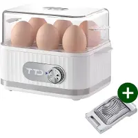 TTD Smart Eierkoker Elektrisch met Timer - Eierwekker - Eierkoker Electrisch - Geschikt voor 1 tot 6 Eieren - Inclusief Eierprikker en Maatbeker - Met RVS Eiersnijder