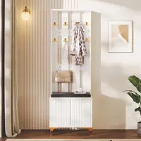 MODFU - Garderobekast - Golvende Fronten En Push-To-Open - Modern - Voor Hal - Spaanplaat - Wit - 60,5 x 180,5 x 35,2 cm