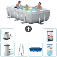 Intex Rechthoekig zwembad met frame – 300 x 175 x 80 cm – Grijs – inclusief pomp, ladder, afdekking, filter en zoutwatersysteem – zout voor het zwembad