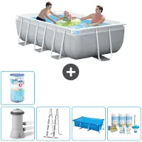 Intex Rechthoekig zwembad met frame – 300 x 175 x 80 cm – Grijs – inclusief pomp, ladder, zonnescherm, onderhoudspakket en filter