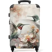 NoBoringSuitcases.com - Koffer groot - Rolkoffer lichtgewicht - Twee fladderende kolibries tussen bloemen - Reiskoffer met 4 wielen - Grote trolley XL - 20 kg bagage