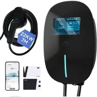 Puluomis - Wallbox EV Charger 22 kW - Smartcharge laadpaal met app - 7 meter kabel - Type 2 - 3-fase - 6–32A instelbaar - Zwart