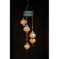 Halay Hanglamp multicolour glas mozaïek 5 bollen Turkse Oosterse Crèmewit Marokkaanse kroonluchter